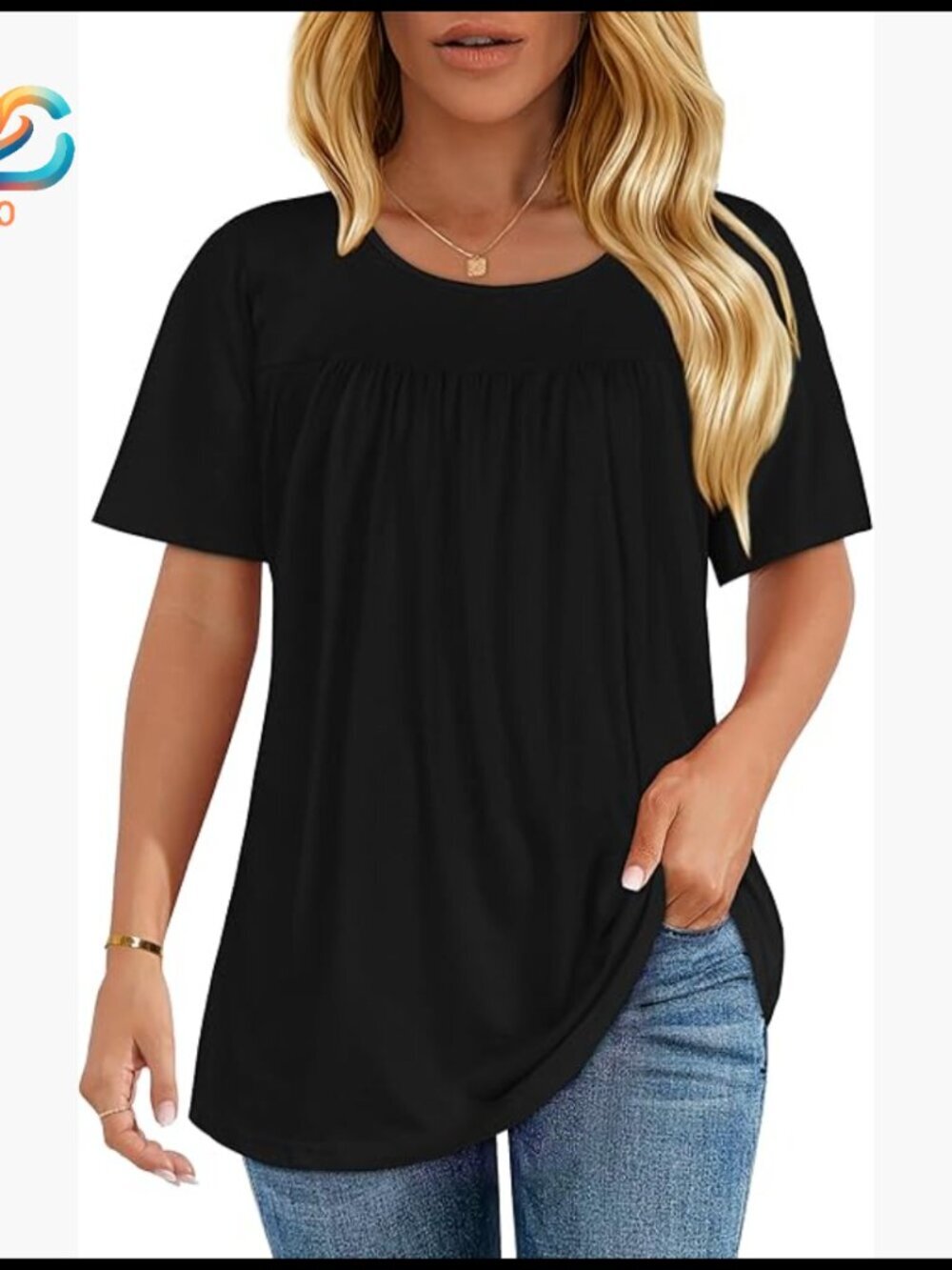 Soft Pleated Scoop Neck T-Shirt Regular Fit Summer Casual Top